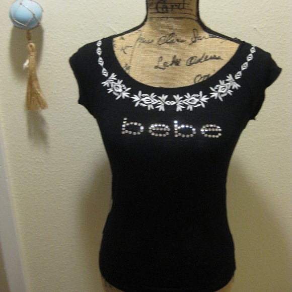 bebe Tops - NWT Bebe rhinestone logo tee top shirt XS extra sm